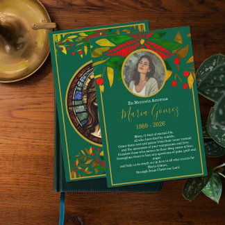 Elegant Green Floral Memorial Funeral Photo Invitation