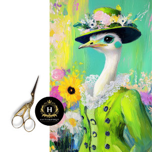 Elegant Green Floral Ostrich Decoupage Tissue Paper