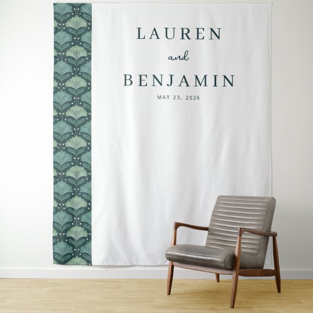 Elegant Green Floral Pattern Tapestry (In Situ)