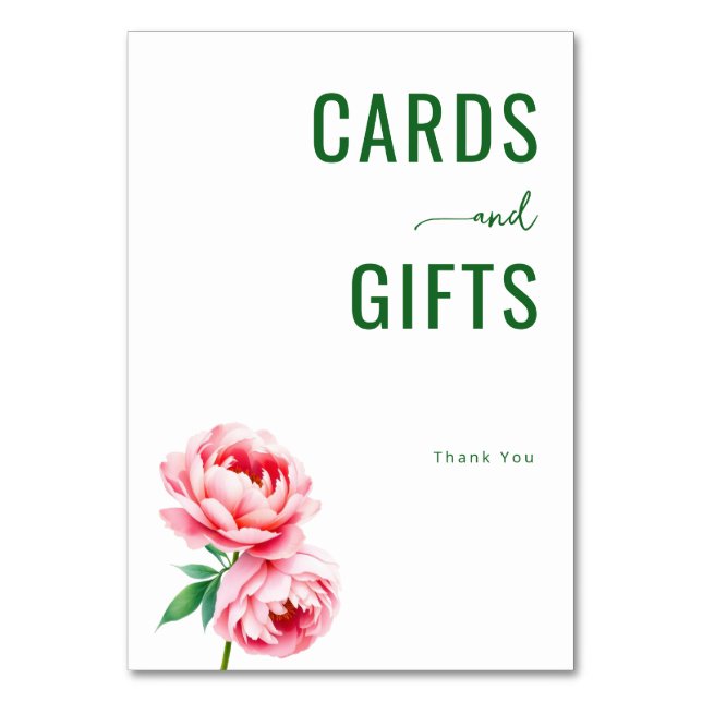 Elegant Green Floral Peony Illustration Table Number (Front)