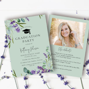 Elegant Green Floral Photo Graduation Party Invitation