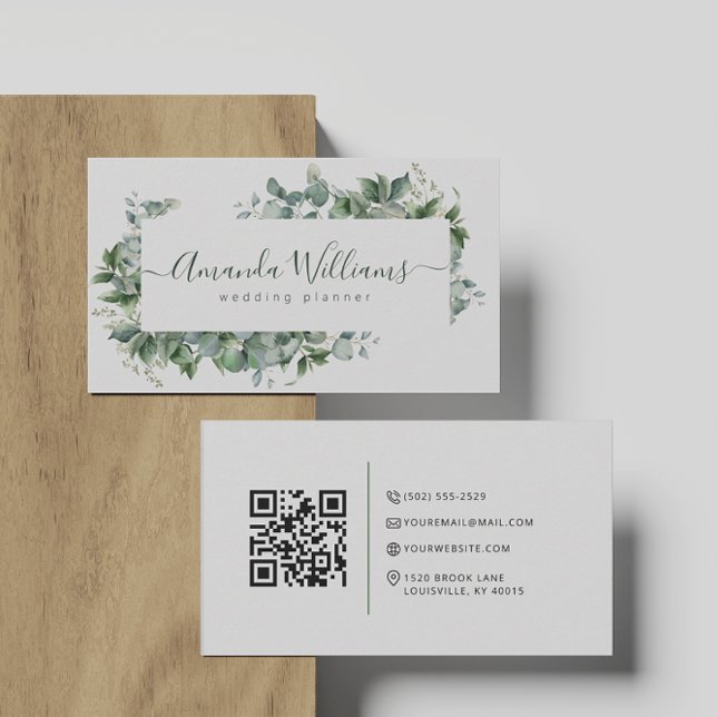Elegant Green Floral QR Code Business Card (Creator Uploaded)