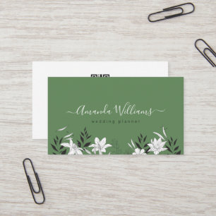 Elegant Green Floral QR Code Business Card