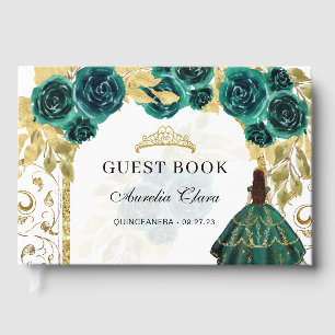 Elegant Green Floral Quinceañera Guest Book