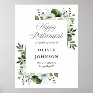Elegant Green Floral Retirement Party Welcome Sign