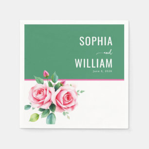 Elegant Green Floral Roses Napkin