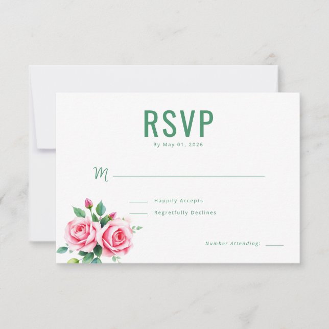 Elegant Green Floral RSVP Card (Front)