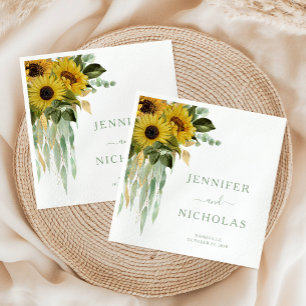 Elegant Green Floral Sunflower Wedding  Napkin