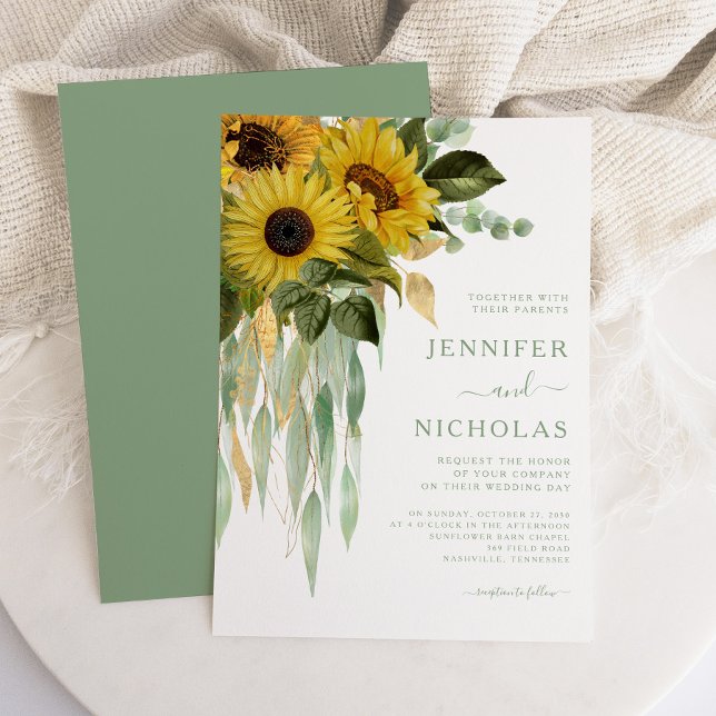 Elegant Green Floral Sunflowers Wedding Invitation (Elegant Green Floral Sunflowers Wedding Invitation)
