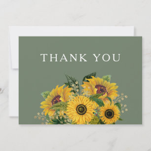 Elegant Green Floral Sunflowers Wedding Thank You Card
