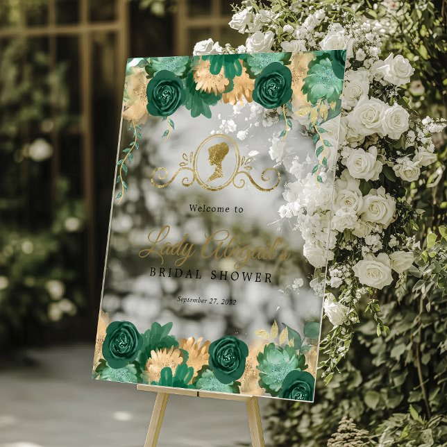 Elegant Green Floral Victorian Bridal Shower  Acrylic Sign (Creator Uploaded)