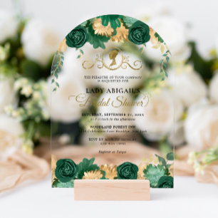 Elegant Green Floral Victorian Bridal Shower Arch Acrylic Invitations