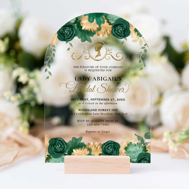 Elegant Green Floral Victorian Bridal Shower Arch Acrylic Invitations (Creator Uploaded)