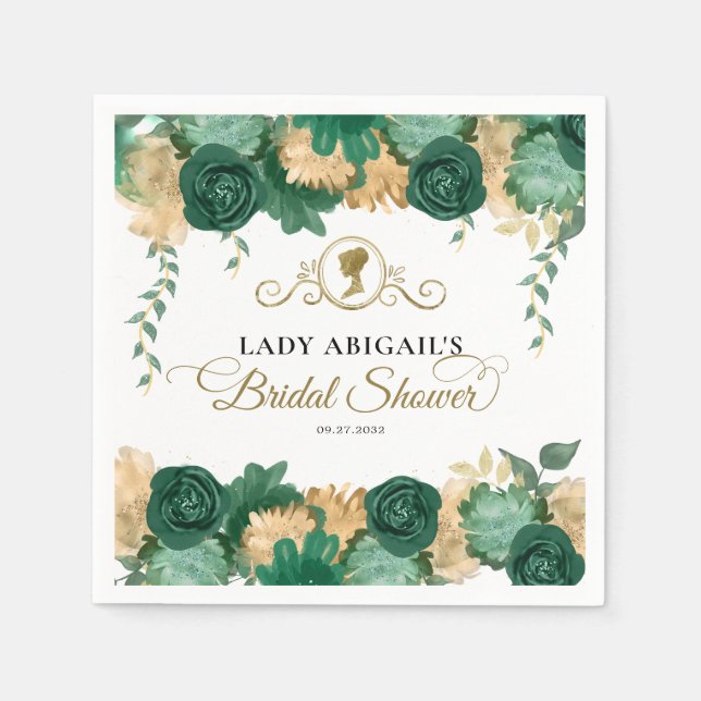 Elegant Green Floral Victorian Bridal Shower Napkin (Front)