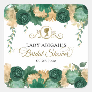 Elegant Green Floral Victorian Bridal Shower Square Sticker