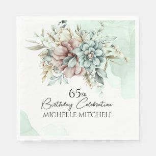 Elegant Green Floral Vintage 65th Birthday Napkin