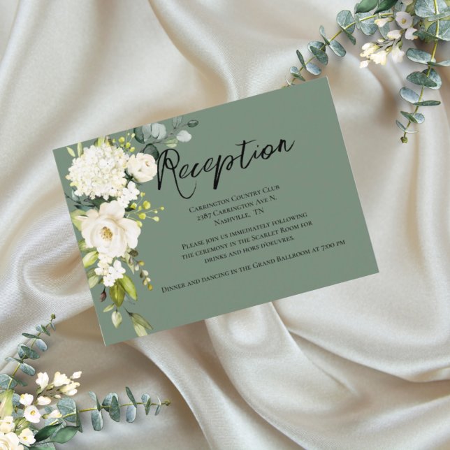 Elegant Green Floral Watercolor Reception Card (Creator Uploaded)