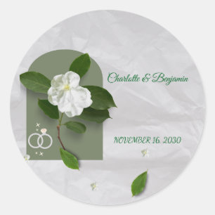Elegant Green Floral Wedding Favour Sticker