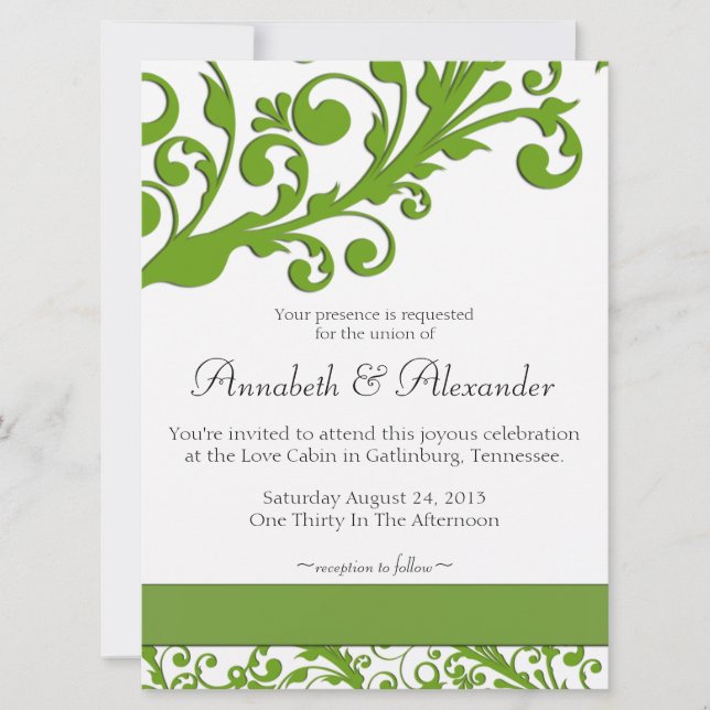 Elegant Green Floral Wedding Invitation (Front)