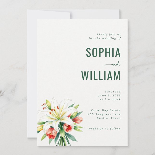 Elegant Green Floral Wedding Invitation (Front)