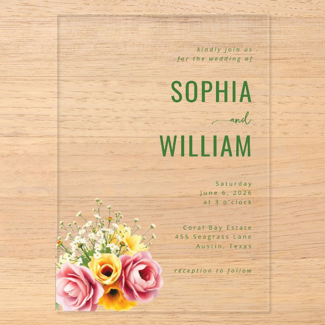 Elegant Green Floral Wedding Invitation (Front)