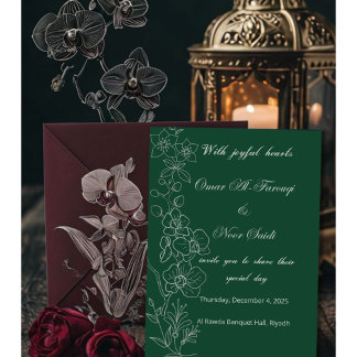 Elegant Green & Floral Wedding Invitation