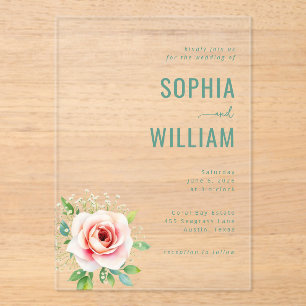 Elegant Green Floral Wedding Invitation