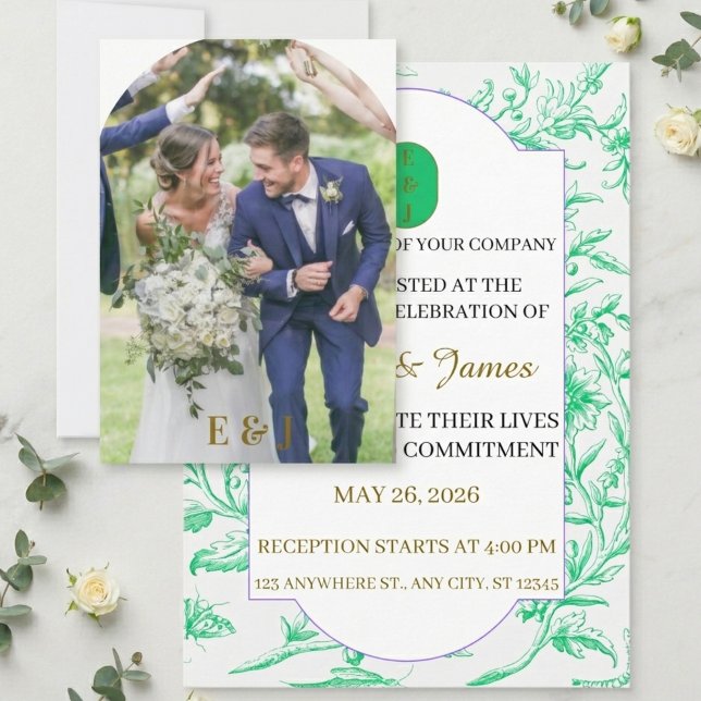 Elegant Green Floral Wedding Invitation Card (Creator Uploaded)