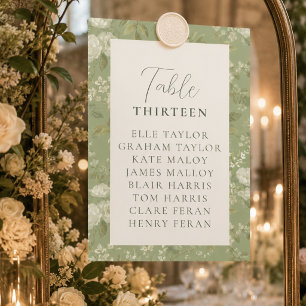 Elegant Green Floral Wedding Seating Chart Table Number