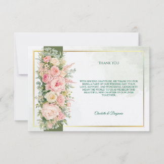 Elegant Green Floral Wedding Thank You Card