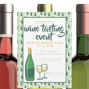 Elegant Green Floral Wine Tasting Party Invitation