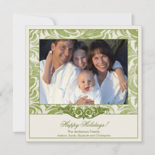 Elegant Green Flourish Christmas Photo Card
