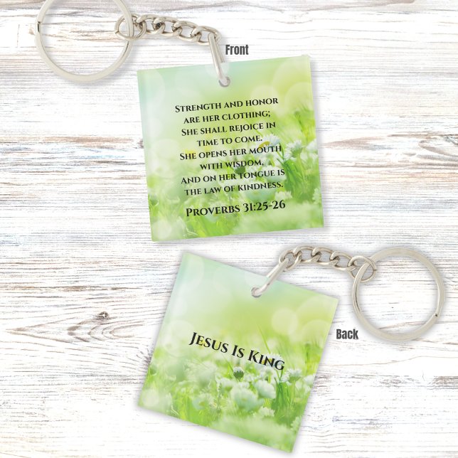 Elegant Green Flowers Inspirational Bible Verse Key Ring (Creator Uploaded)