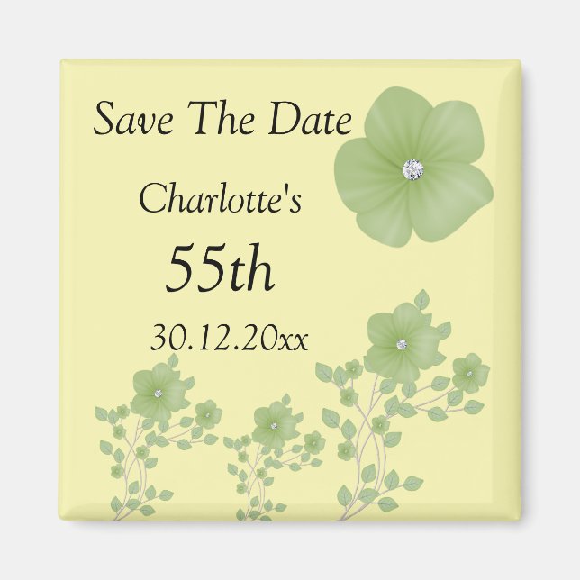 Elegant Green Flowers With Diamonds Magnet (Front)