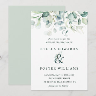 Elegant Green Foliage Ampersand Wedding Invitation