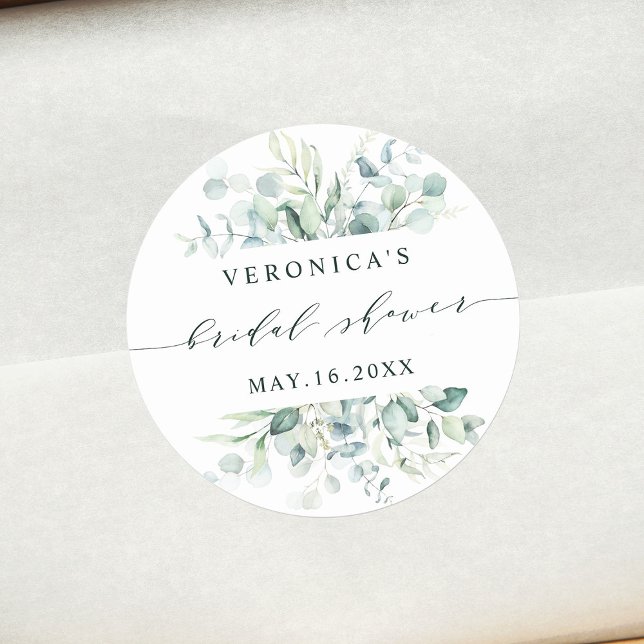 Elegant Green Foliage Bridal Shower  Classic Round Sticker (Creator Uploaded)