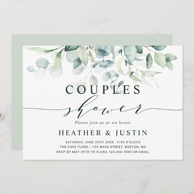Elegant Green Foliage Couples Shower Invitation (Front/Back)