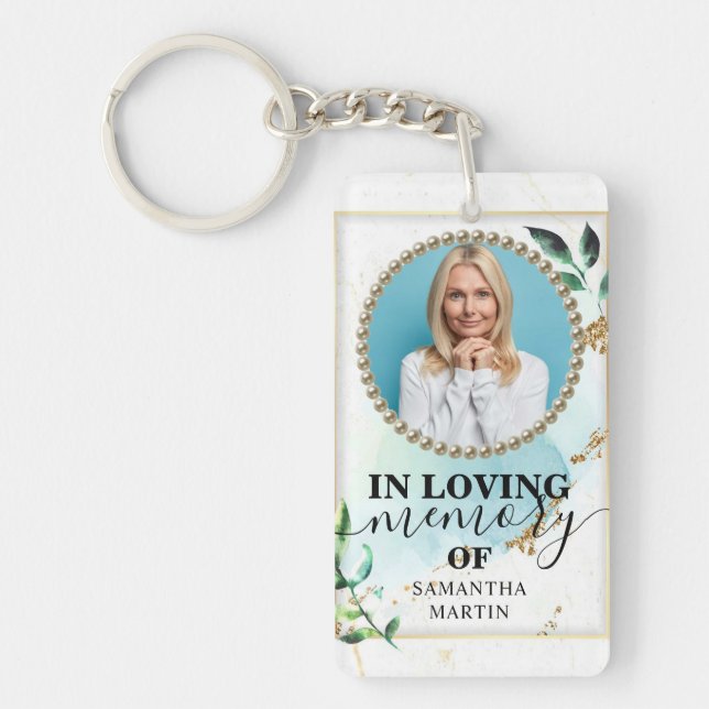 Elegant Green Foliage Memorial Gift Keychain (Front)
