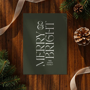 Elegant green foliage modern minimal typography holiday card