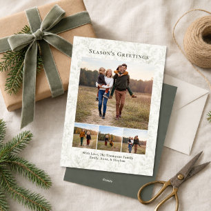 Elegant Green Foliage Photo Collage Christmas Holiday Card