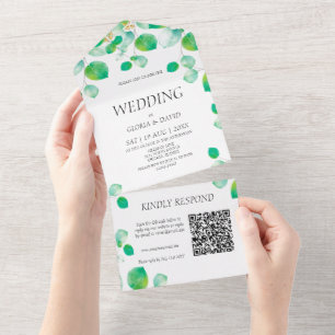 Elegant Green Foliage  QR Code    All In One Invitation