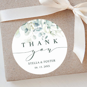 Elegant Green Foliage Thank You Classic Round Sticker