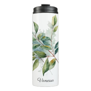 Elegant Green Foliage Watercolor, custom Thermal Tumbler