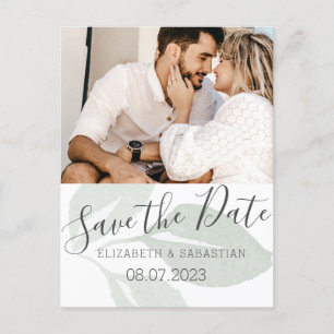 Elegant Green Foliage Watercolor Save the Date Announcement Postcard