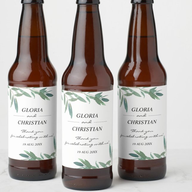 Elegant Green Foliage  Wedding  Beer Bottle Label (Creator Uploaded)