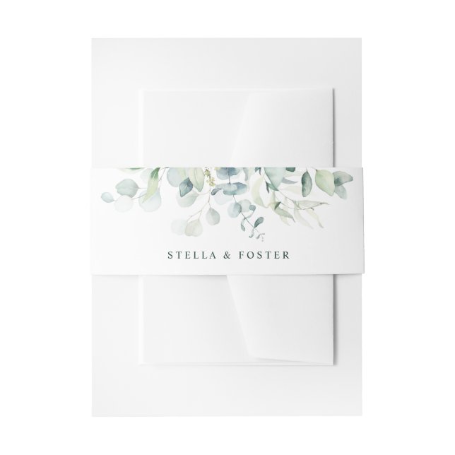 Elegant Green Foliage Wedding Invitation Belly Band (Front Example)