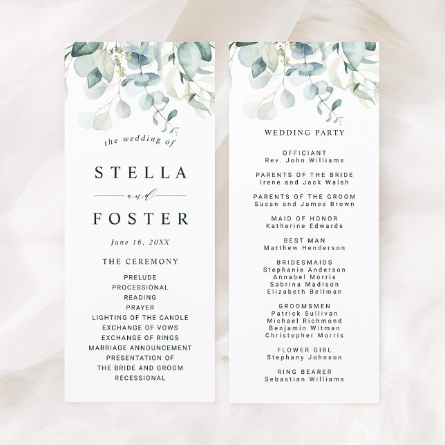 Elegant Green Foliage Wedding Program Programme (Front & Back)