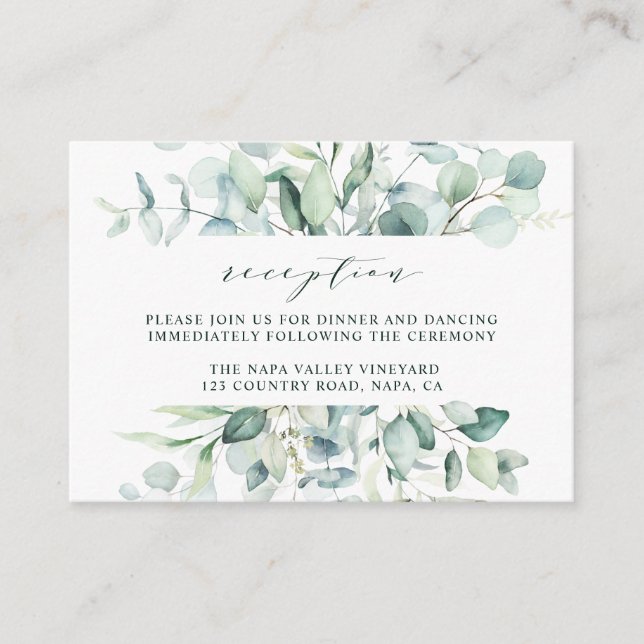 Elegant Green Foliage Wedding Reception Enclosure Card (Front)