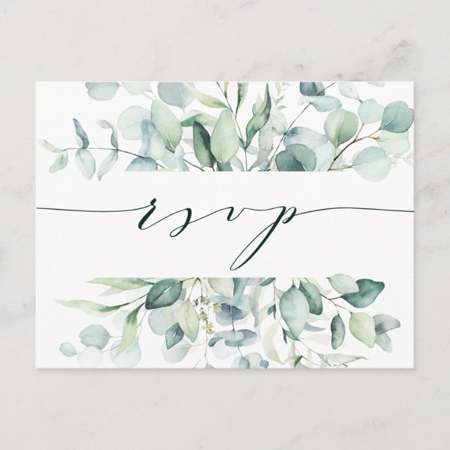 Elegant Green Foliage Wedding RSVP Postcard (Front)