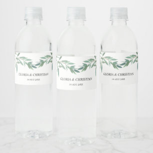 Elegant Green Foliage Wedding Water Bottle Label